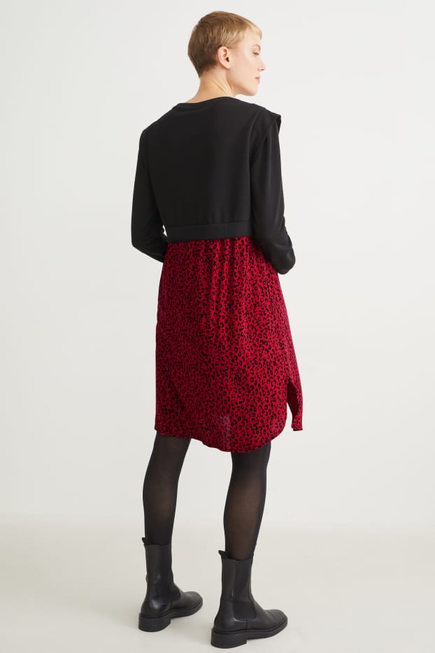 Dámské - Těhotenské šaty - vzhled 2 v 1 - tmavočervená/černá