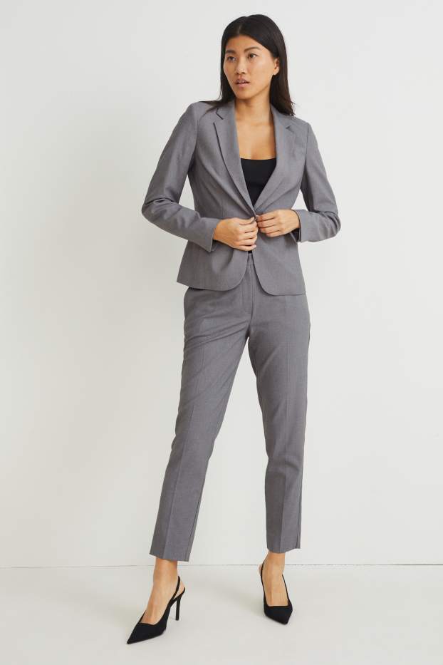 Dámské - Business kalhoty - mid waist - slim fit  - šedá-žíhaná