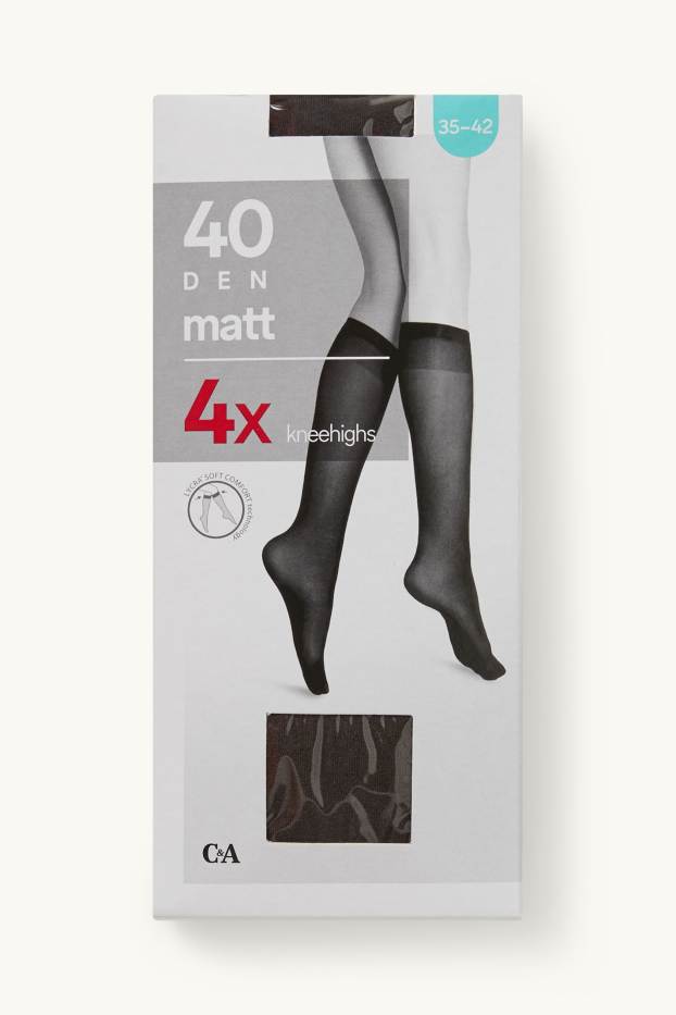 Damen - Multipack 4er - Feinkniestrümpfe - Komfortbund - 40 DEN - dunkelbraun