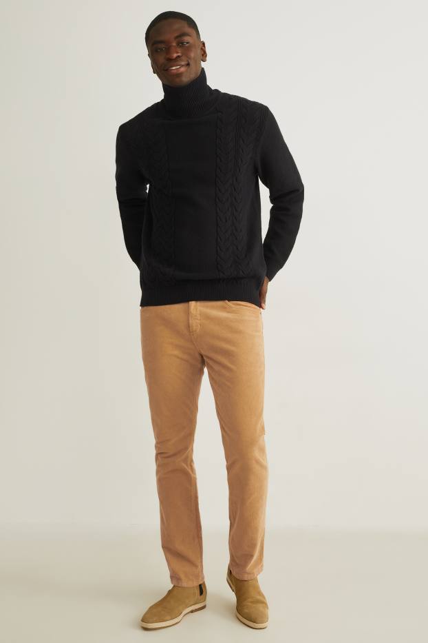 Uomo - Pantaloni di velluto - regular fit - LYCRA® - havana