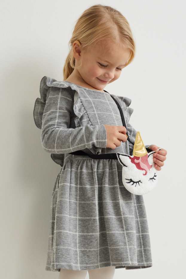 Kinder Mädchen - Set - Kleid und Umhängetasche - 2 teilig - grau-melange