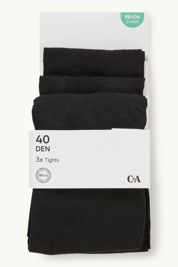 Enfants filles - Lot de 3 paires - collants fins - 40 DEN - noir