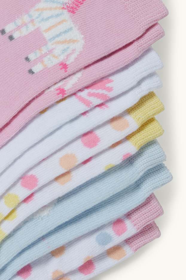 Enfants filles - Lot de 5 paires - animaux - chaussettes à motif - blanc / rose