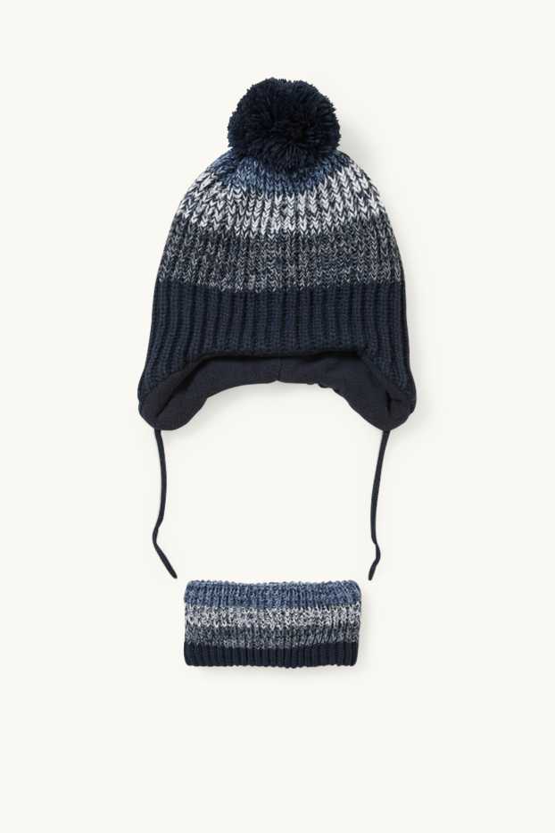 Baby Boys - Set - baby hat and snood - 2 piece - striped - dark blue