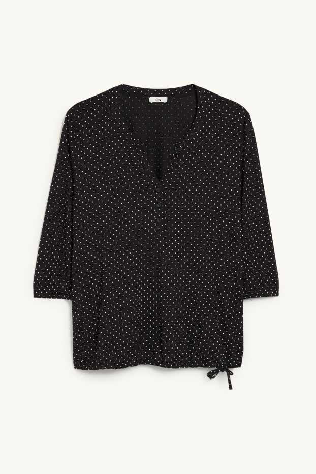 Women - Long sleeve top - polka dot - black