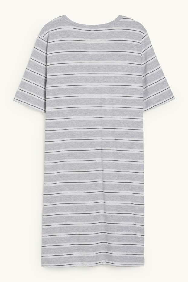 Women - Nightdress - striped - white / gray