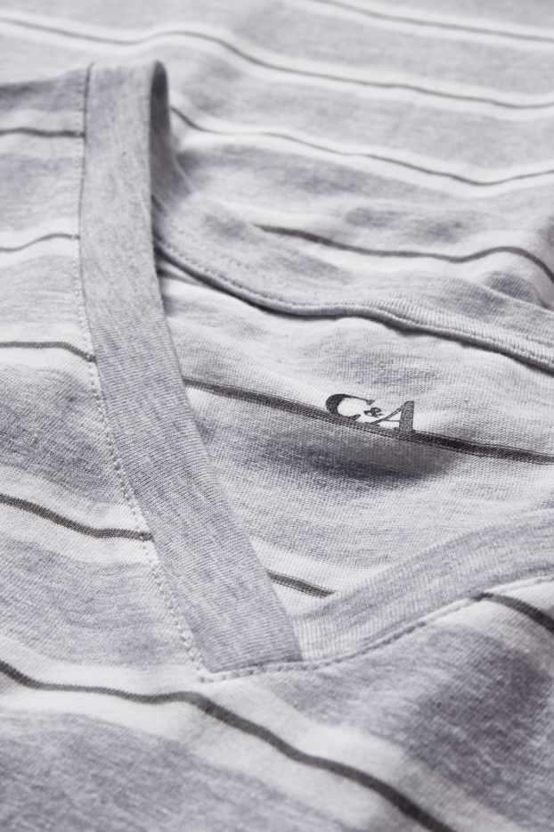 Women - Nightdress - striped - white / gray