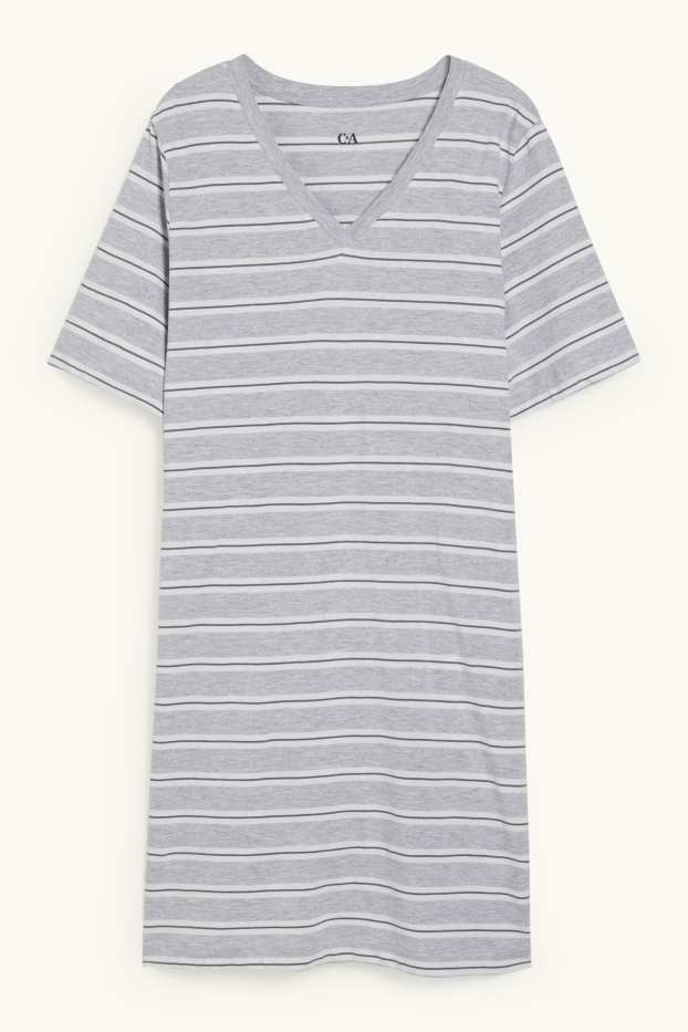 Women - Nightdress - striped - white / gray