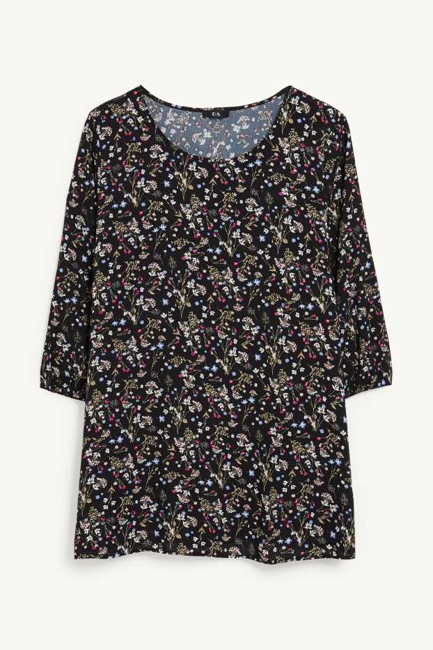 Dames - Blouse - gebloemd - zwart