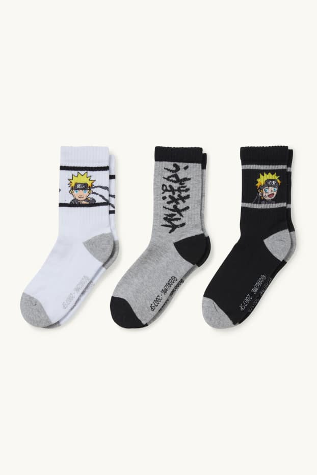 Enfants garçons - Lot de 3 paires - Naruto - chaussettes à motif - blanc