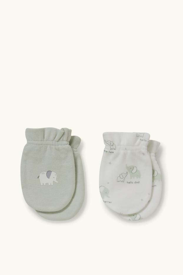Bébés garçons - Lot de 2 paires - moufles anti-griffures - vert menthe