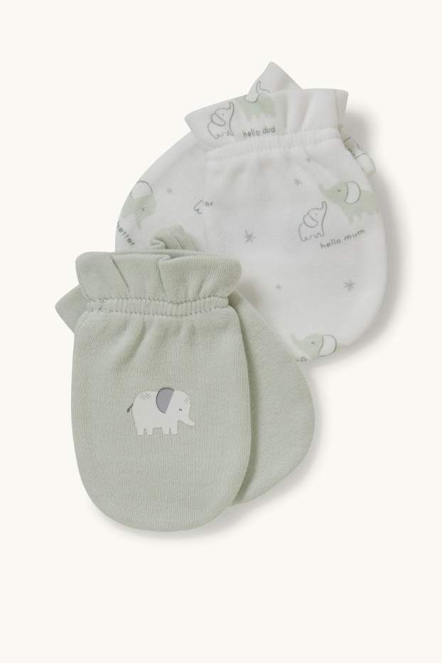Bébés garçons - Lot de 2 paires - moufles anti-griffures - vert menthe