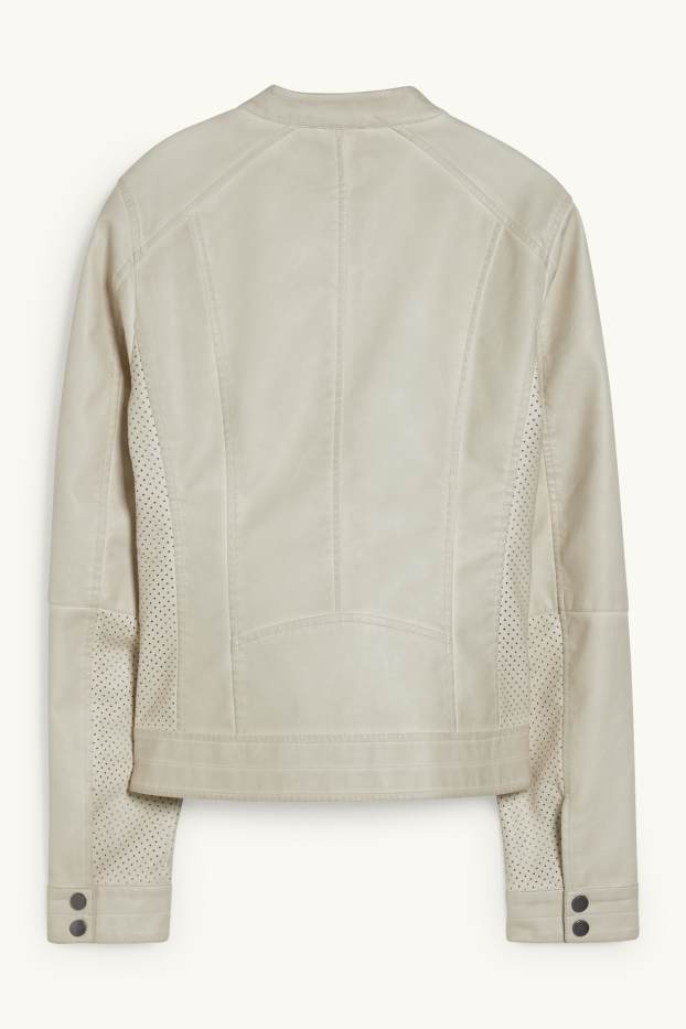 Damen - Bikerjacke - Lederimitat - hellbeige