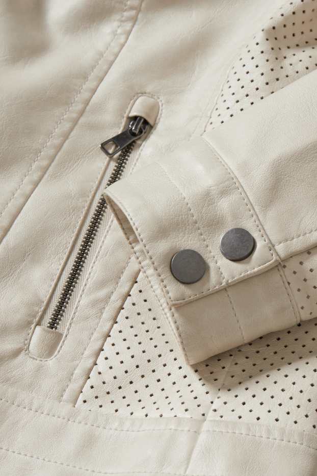 Damen - Bikerjacke - Lederimitat - hellbeige