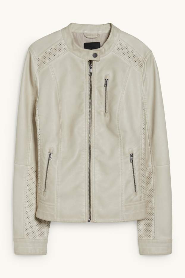 Damen - Bikerjacke - Lederimitat - hellbeige