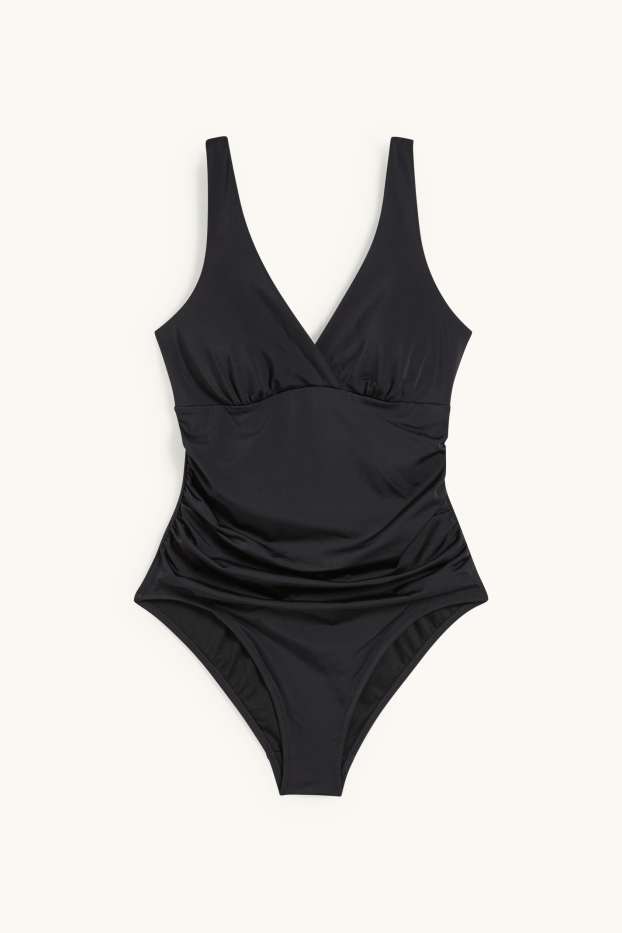 Damen - Shaping-Badeanzug mit Raffung - wattiert - LYCRA® XTRA LIFE™ - schwarz