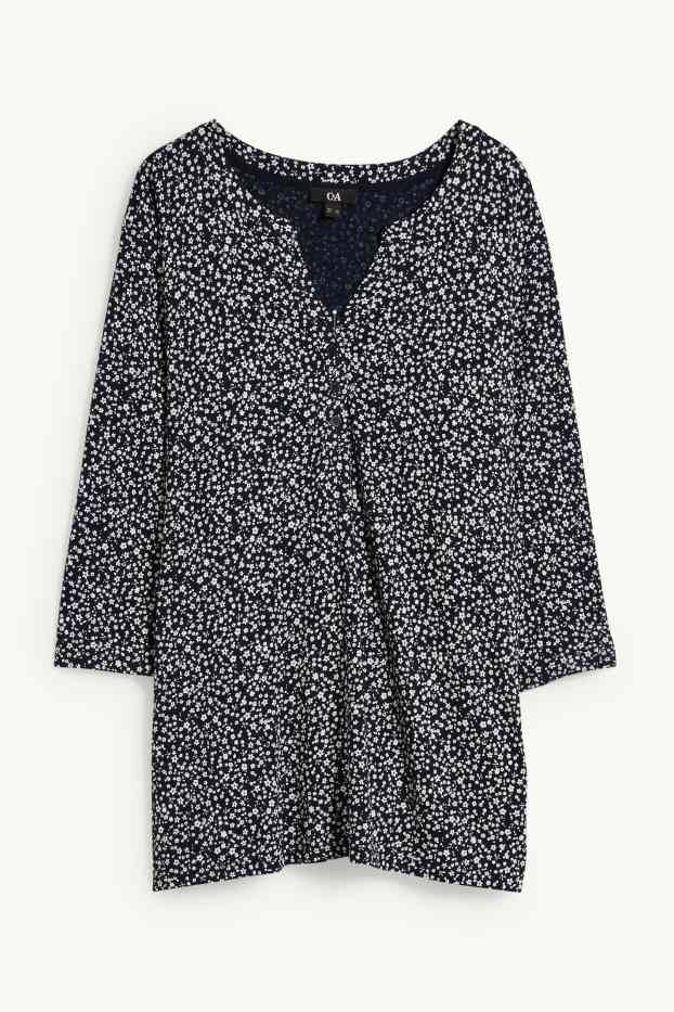 Women - Long sleeve top - floral - dark blue