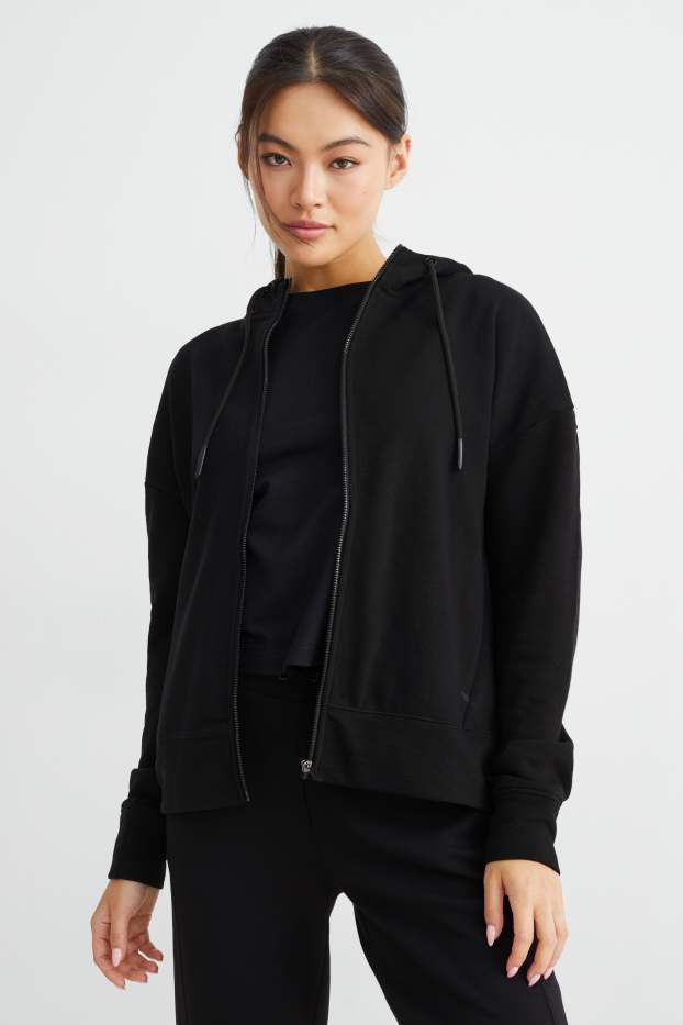 Donna - Felpa con zip e cappuccio - nero