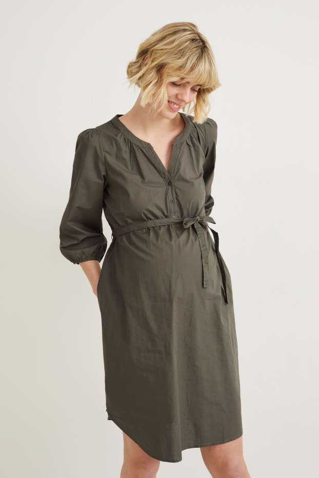 Women - Maternity shirt dress - green