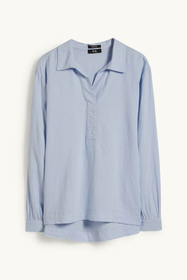 Dames - Blouse - linnenmix - lichtblauw