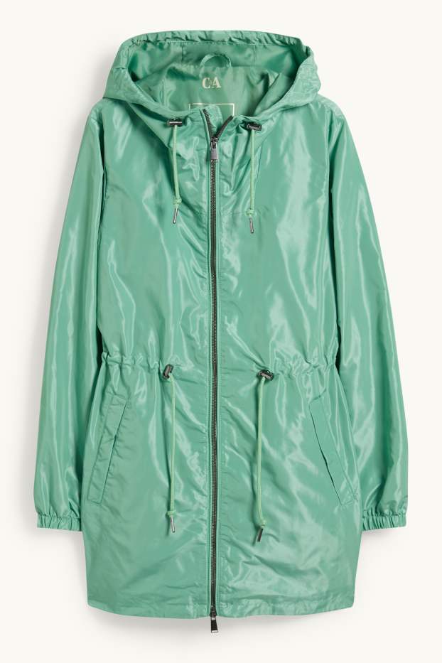 Damen - Jacke mit Kapuze und Tasche - faltbar - grün