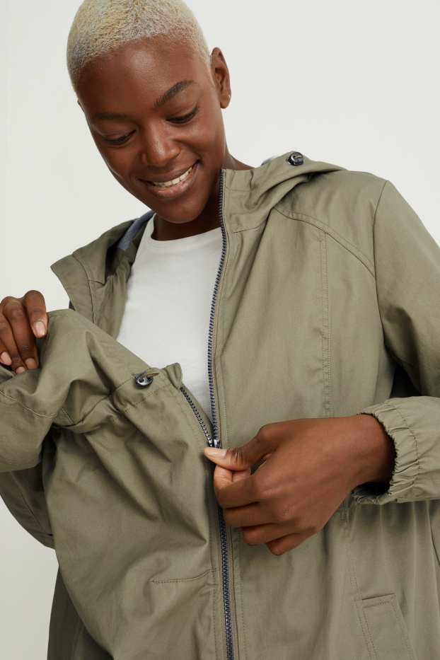 Femmes - Parka de grossesse à capuche avec empiècement porte-bébé - kaki