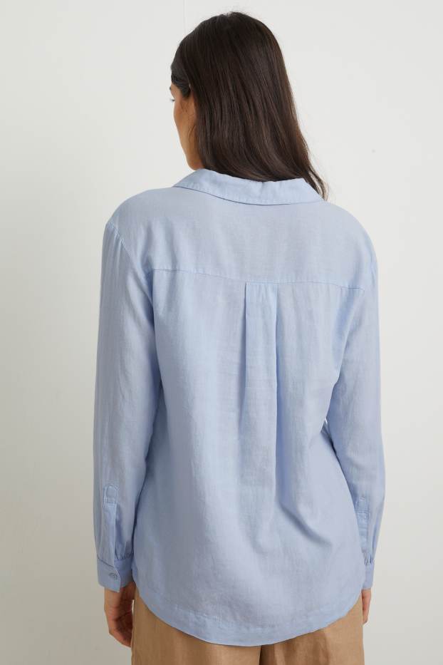 Dames - Blouse - linnenmix - lichtblauw