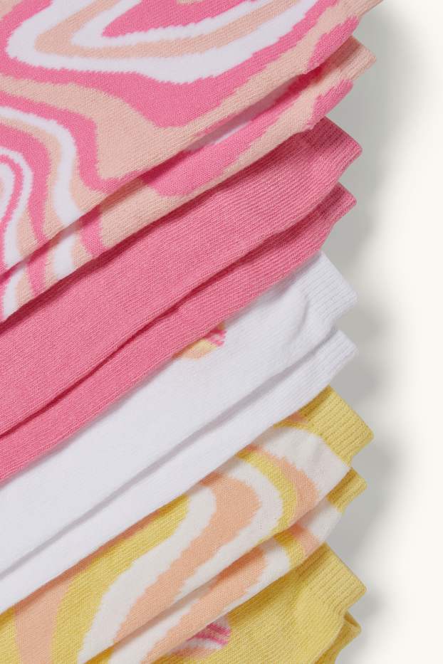 Enfants filles - Lot de 5 paires - chaussettes de sport - à motifs - rose