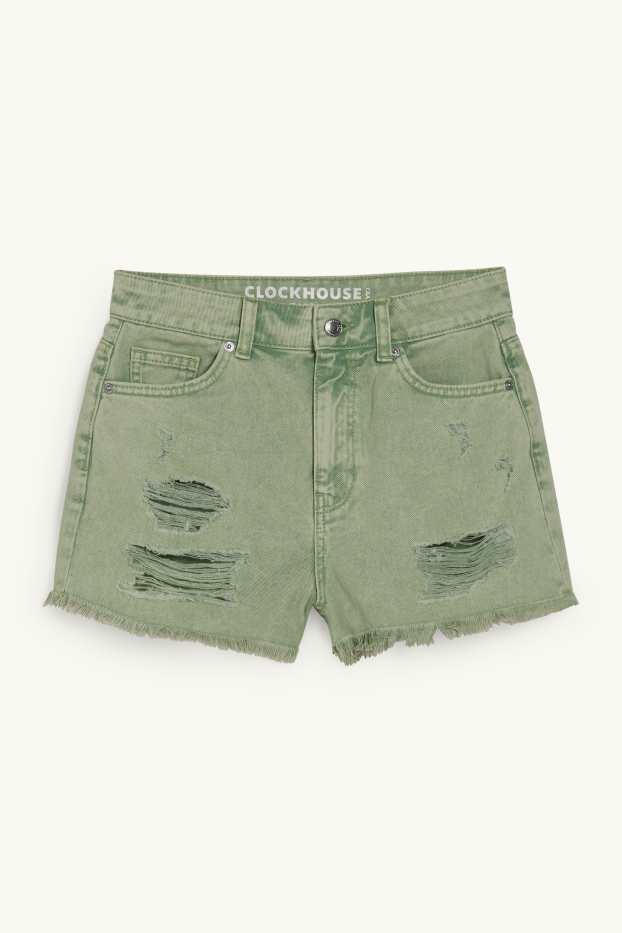 Femei - CLOCKHOUSE - pantaloni scurți de blugi - talie înaltă - verde deschis