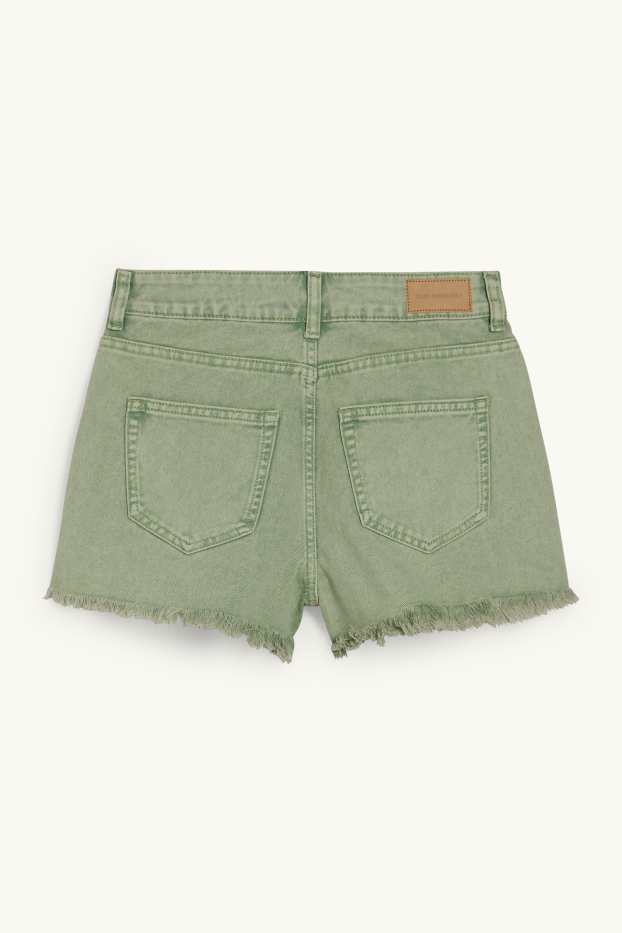 Femei - CLOCKHOUSE - pantaloni scurți de blugi - talie înaltă - verde deschis