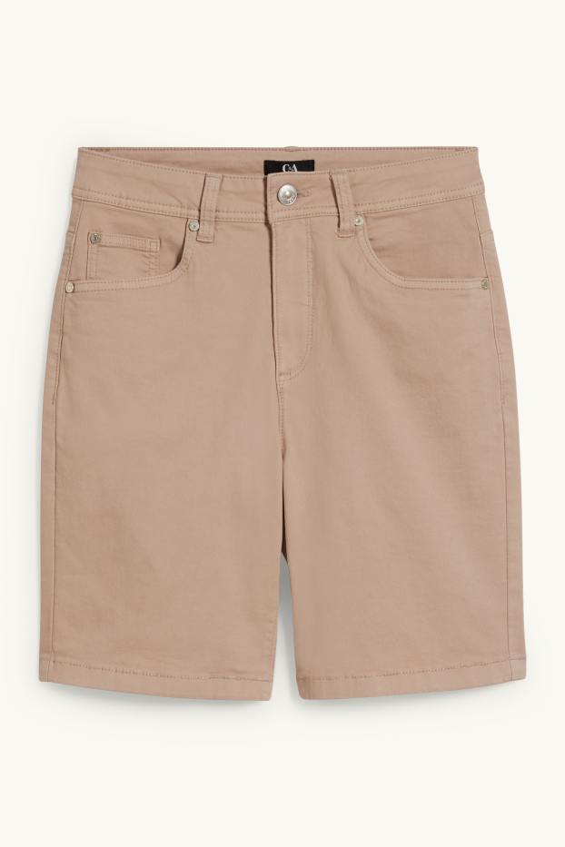 Dámské - Džínové bermudy - mid waist - béžová