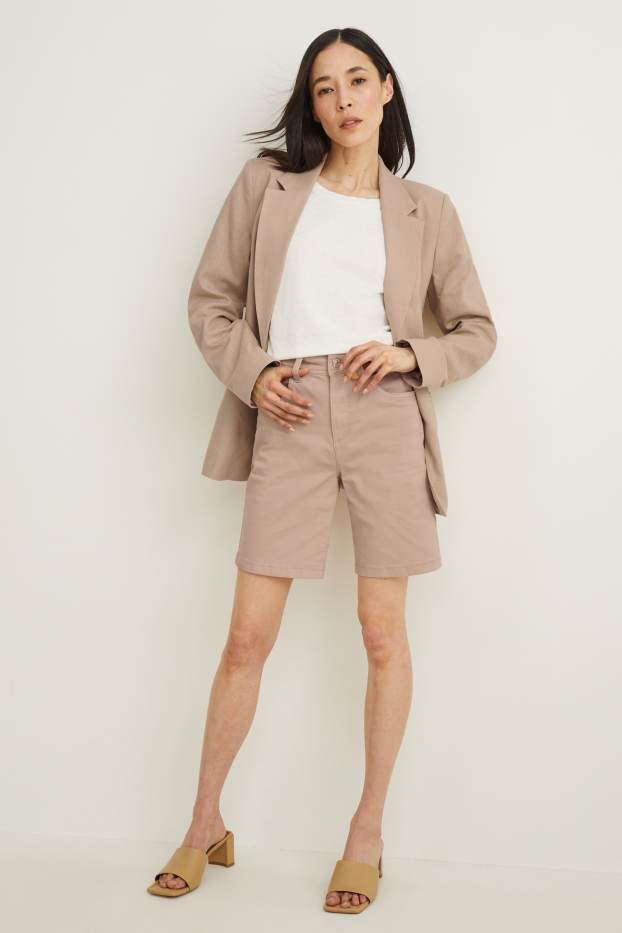 Dámské - Džínové bermudy - mid waist - béžová