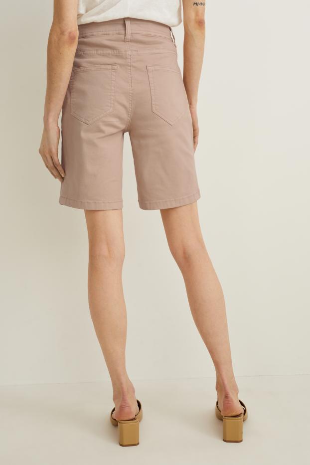 Dámské - Džínové bermudy - mid waist - béžová