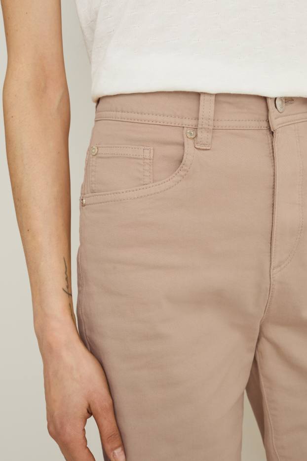 Dámské - Džínové bermudy - mid waist - béžová