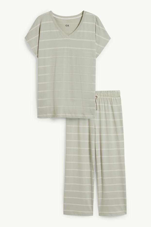 Femei - Pijama - cu dungi - verde deschis