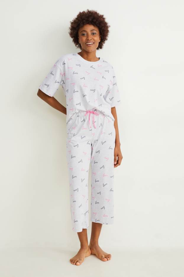Femei - Pijama - cu model - gri deschis melanj