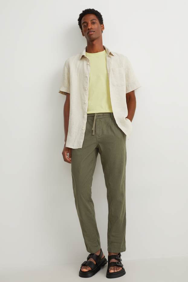 Home - Chino - tapered fit - mescla de lli - verd fosc