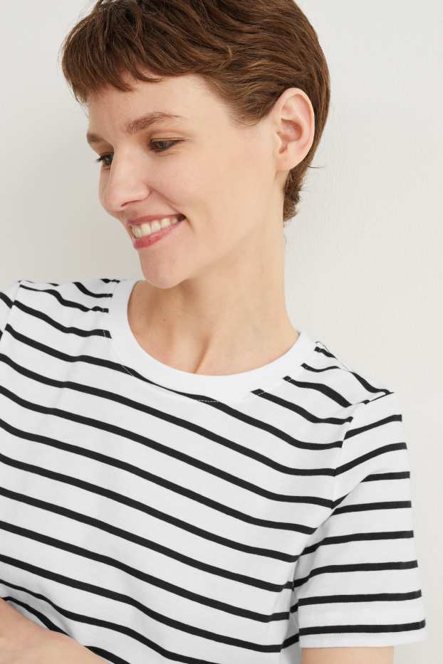 Dames - Basic T-shirt - gestreept - crème wit