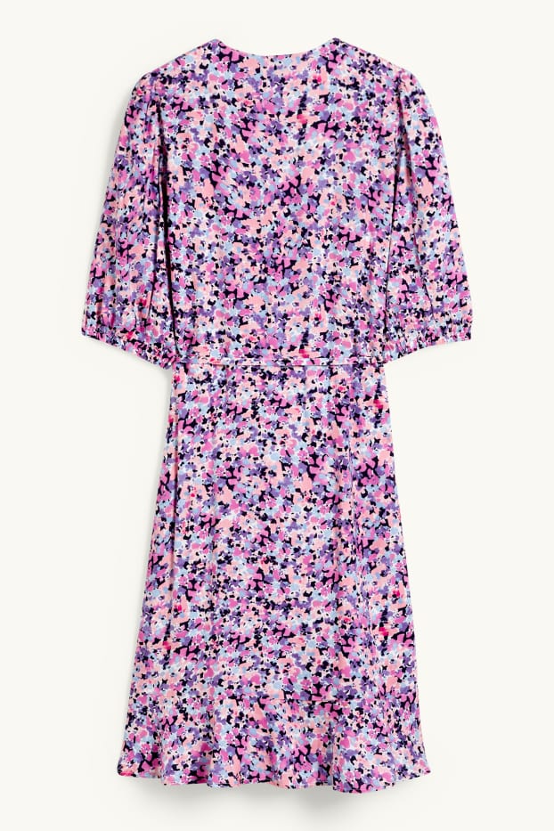 Femmes - Robe croisée - à fleurs - rose