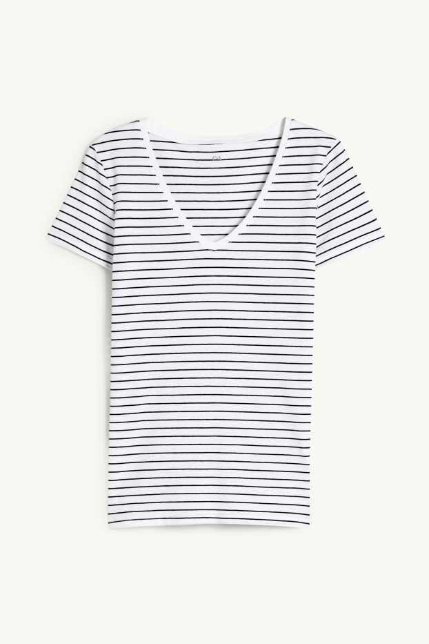 Women - Basic T-shirt - striped - white