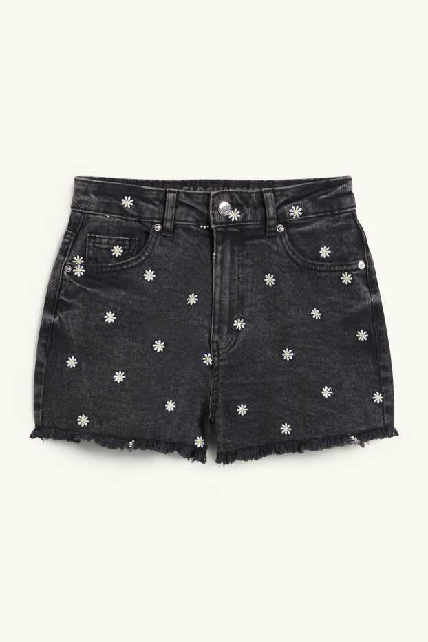 Femmes - CLOCKHOUSE - short en jean - high waist - à fleurs - jean gris foncé