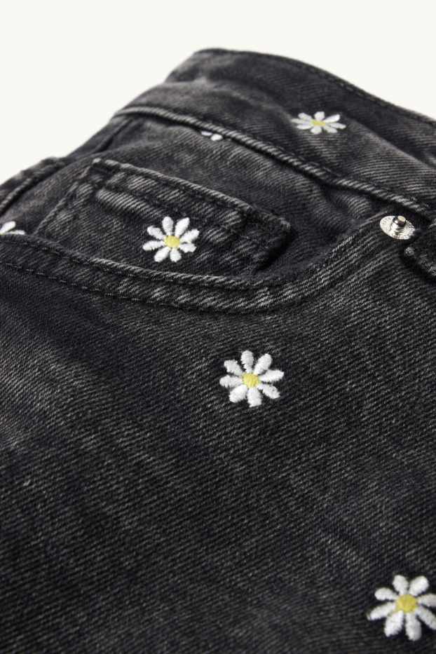 Femmes - CLOCKHOUSE - short en jean - high waist - à fleurs - jean gris foncé