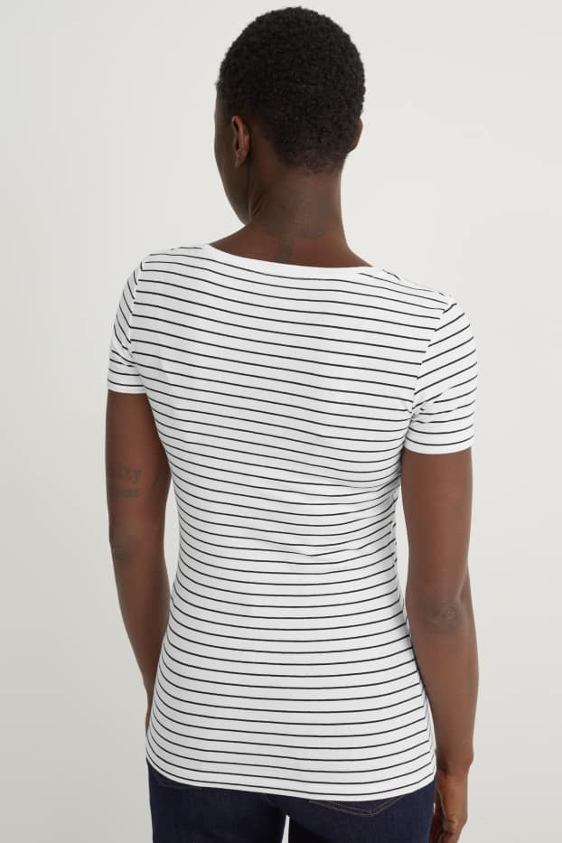 Women - Basic T-shirt - striped - white