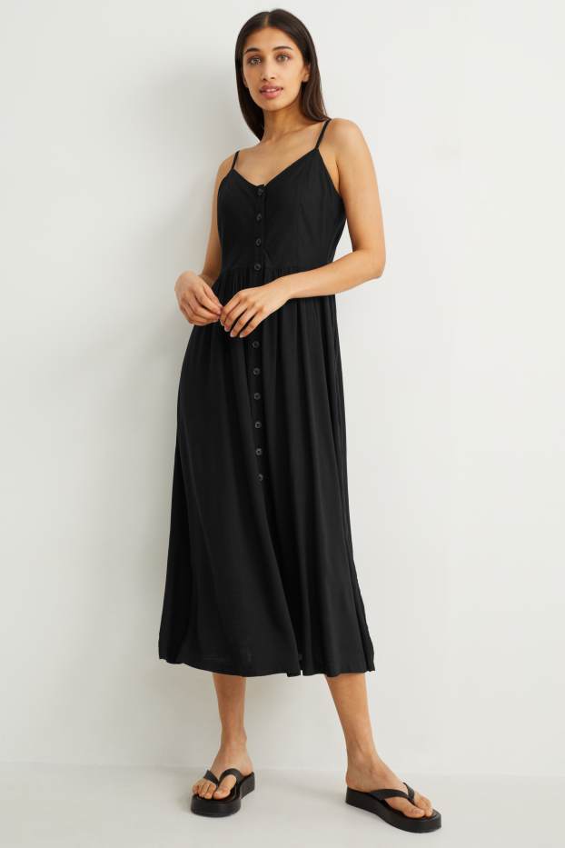 Damen - Fit & Flare Kleid - schwarz