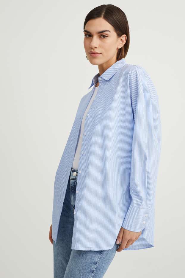Women - Blouse - striped - white / light blue