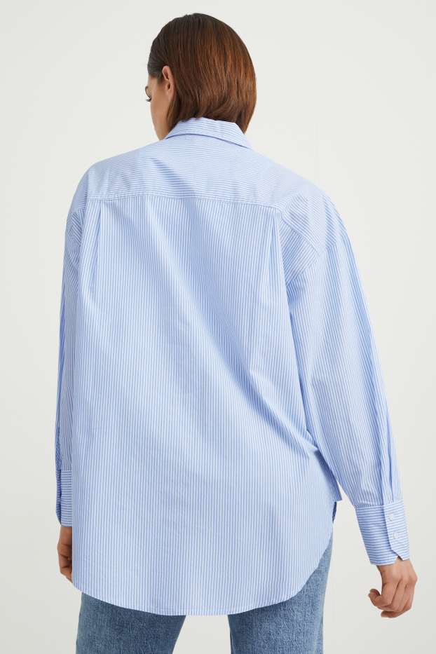 Women - Blouse - striped - white / light blue