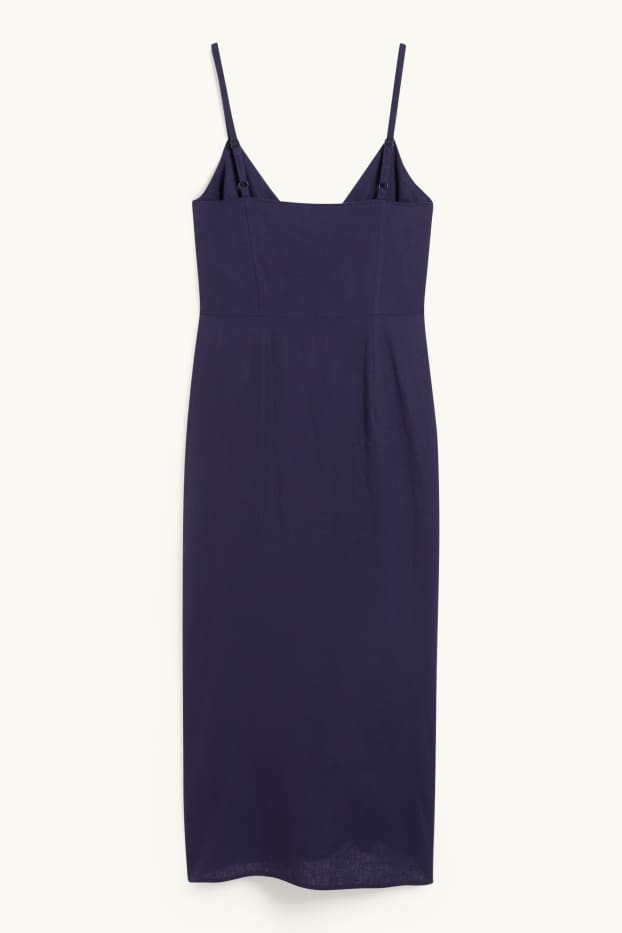 Damen - Wickelkleid - Leinen-Mix - dunkelblau