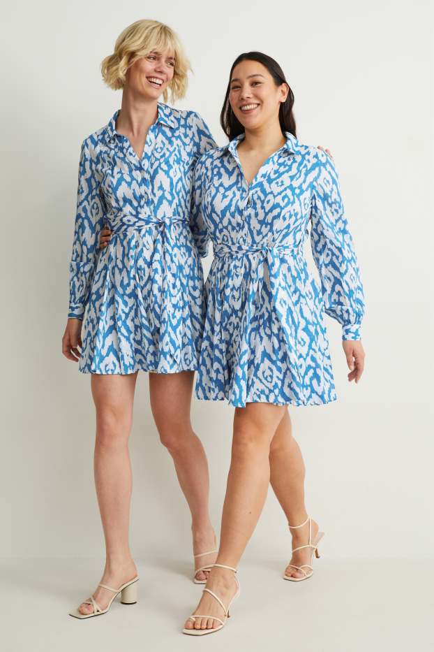 Women - Shirt dress - patterned - blue / white