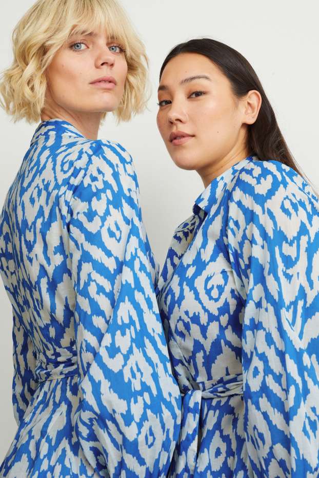 Women - Shirt dress - patterned - blue / white