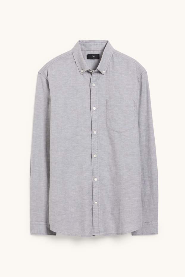 Hommes - Chemise oxford - regular fit - col button-down - gris